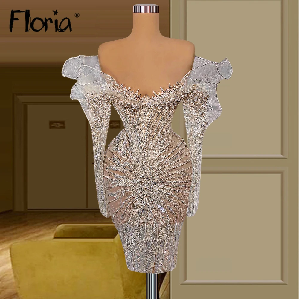 White See Through Sexy Mini Cocktail Dress Luxury Beade Mermaid Short Prom Gowns Robes De Soirée Crystals Graduation Party Dress