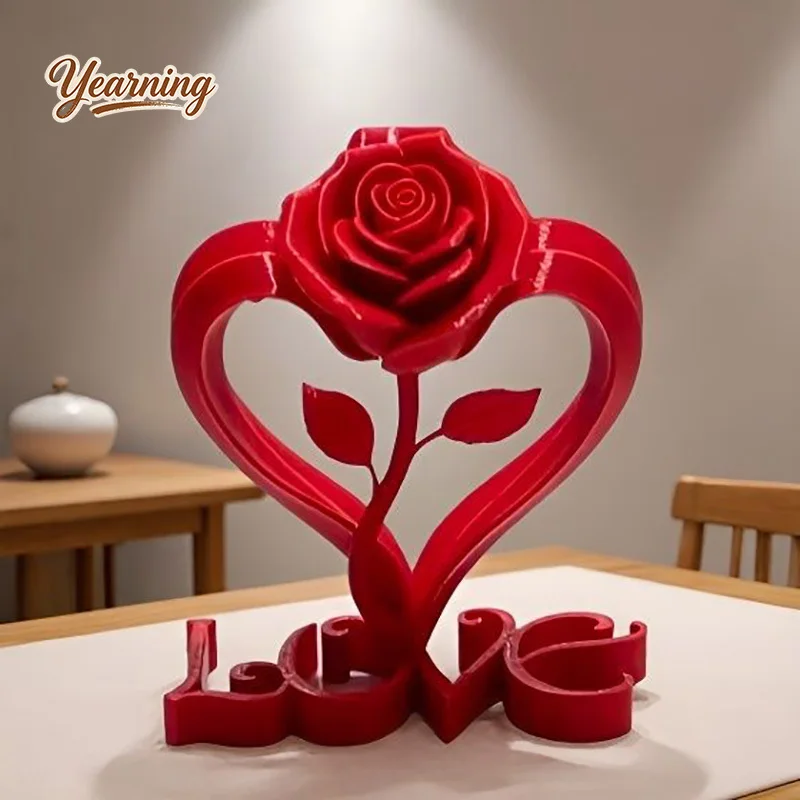 

3D Printed Red Rose Heart Shaped Ornament Creative Valentine's Day Birthday Gift Home Desk Decor Romantic Present for Her