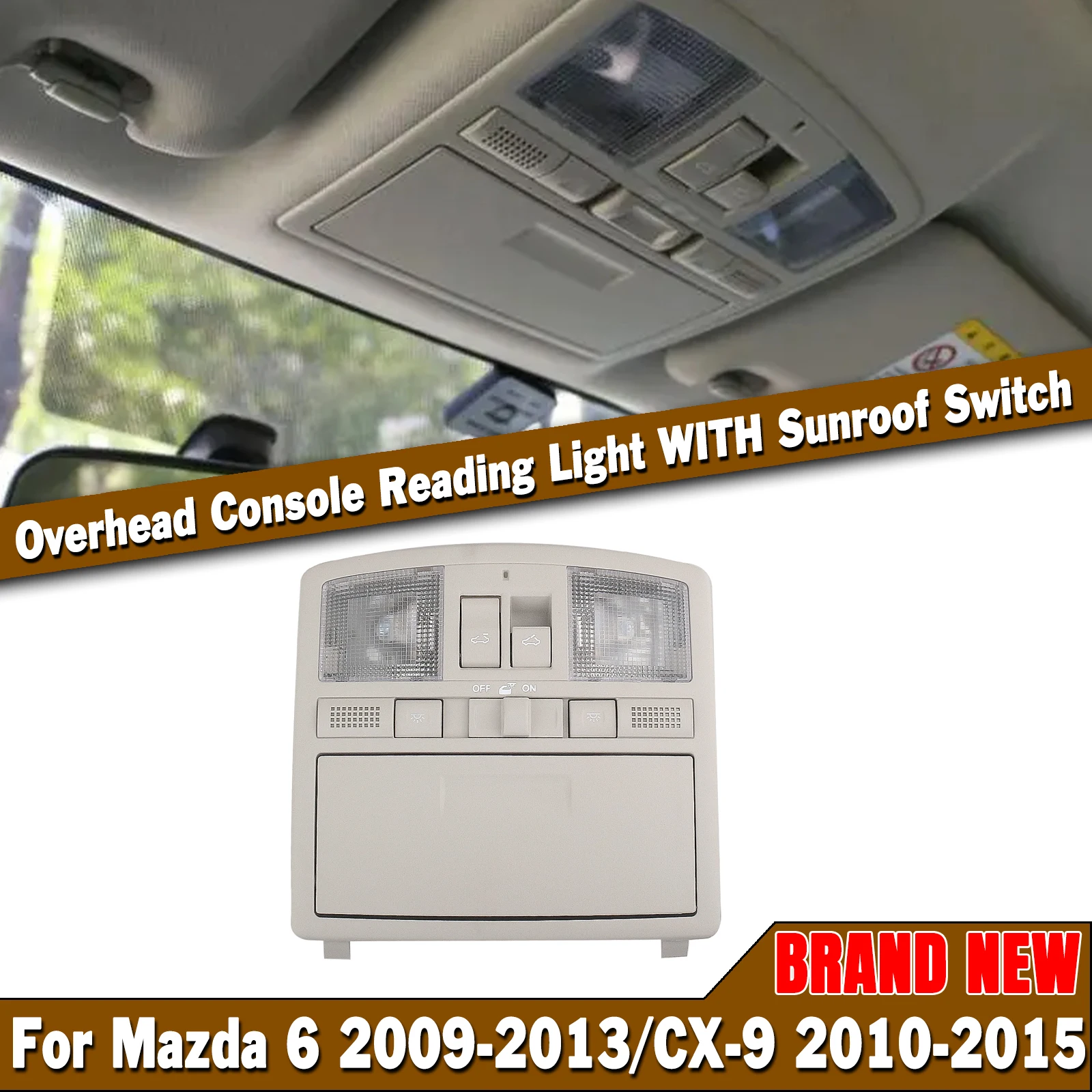 

For Mazda 6 2009-2013 CX-9 2010-2015 LED Overhead Console Reading Lamp With Sunroof Switch Shade Skylight Button Dome Light Map