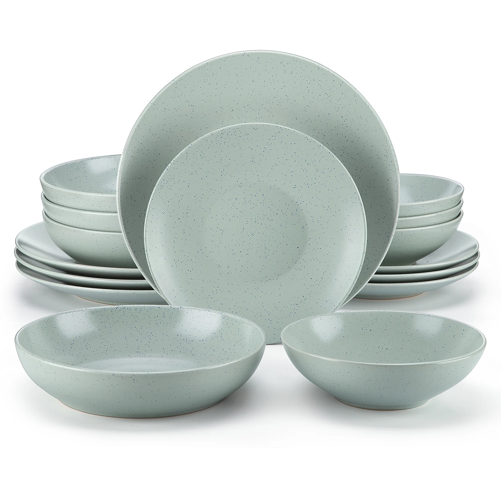 VANCASSO SABINE 16/32/48 Piece Embossed Stoneware Tableware Set with Dinner/Dessert/Soup Plate Bowl Service for 4/8/12 person