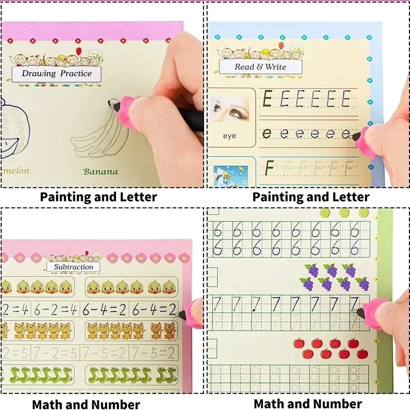 4 Books SANK Magic Copy Book Practice English Learning for Kids Reusable Magical Copybook Tracing Book for Kid Handwriting