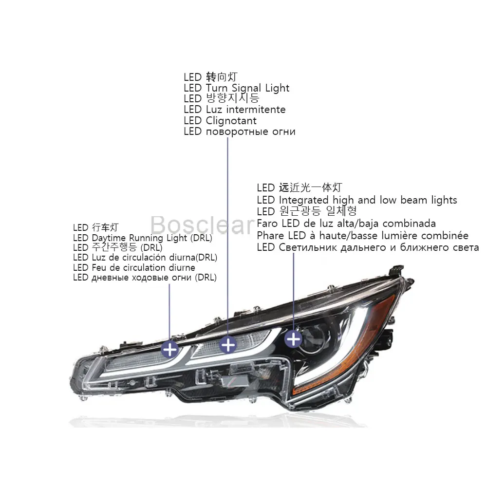 For 2019-2023 Toyota Levin Headlights Assembly Modification For Corolla High-End Models With LED lenses Daytime Running Lamps