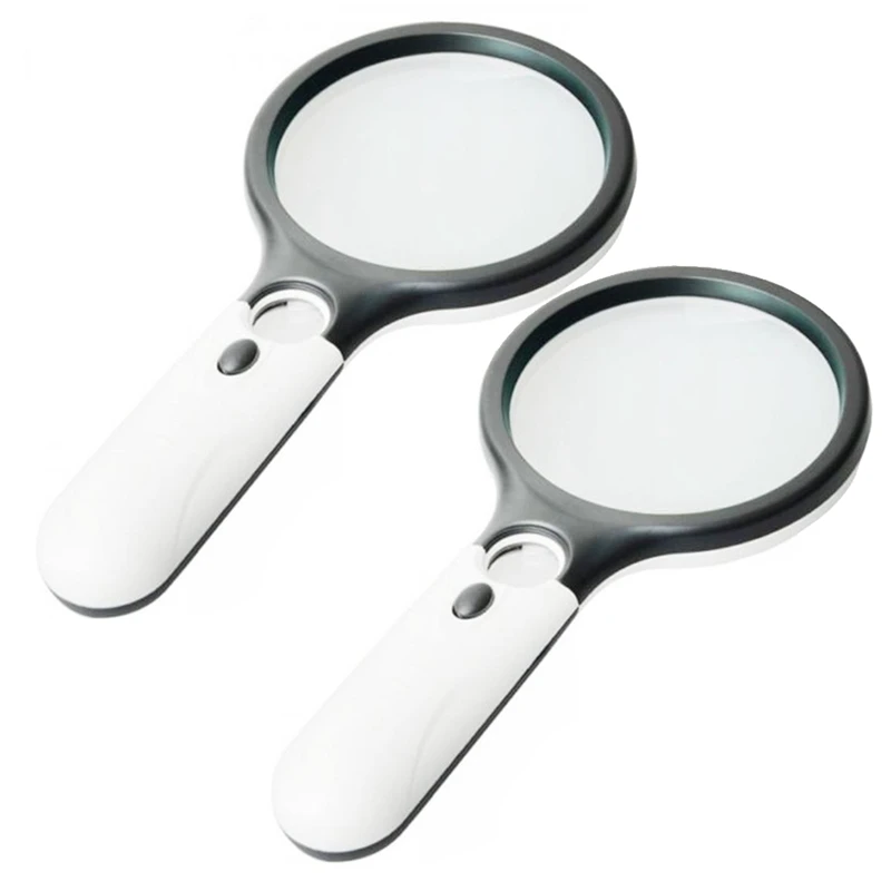 

45X Handheld Reading Magnifying Glass Lens Jewelry Watch Loupe Illuminated With 3LED 2Pc