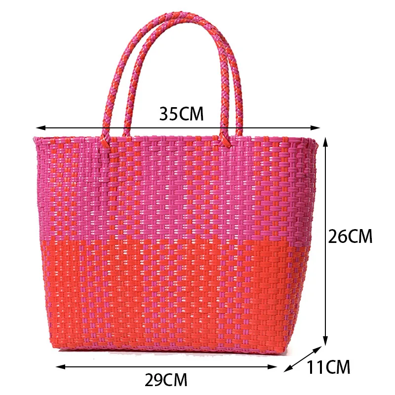 large-capacity women  handbag 2024 New portable plastic hand-woven bag women\'s all-match leisure shopping vegetable basket bag