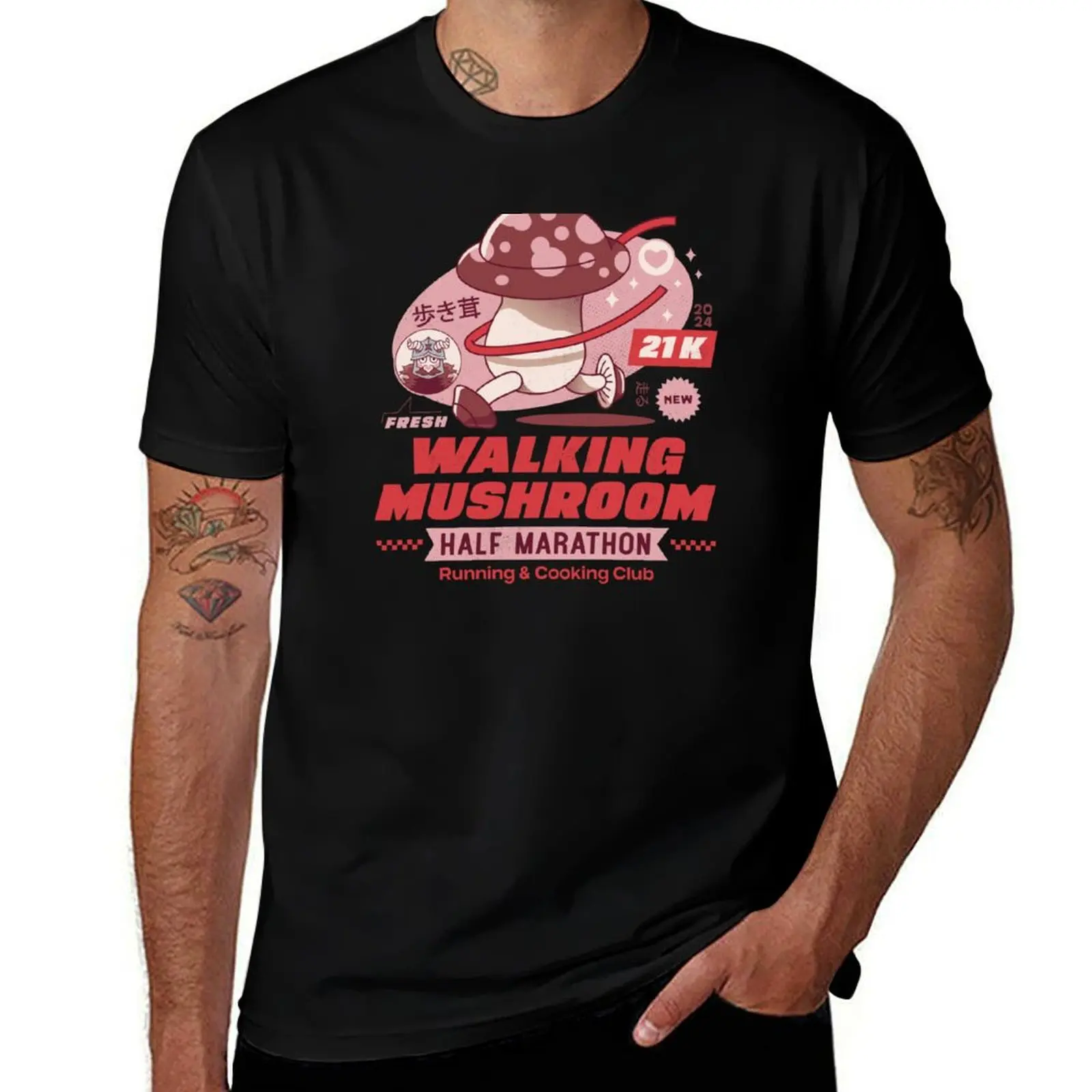 

Футболка Walking Mushroom Marathon, мужская футболка из 100-процентного хлопка, футболки с аниме, футболка большого размера