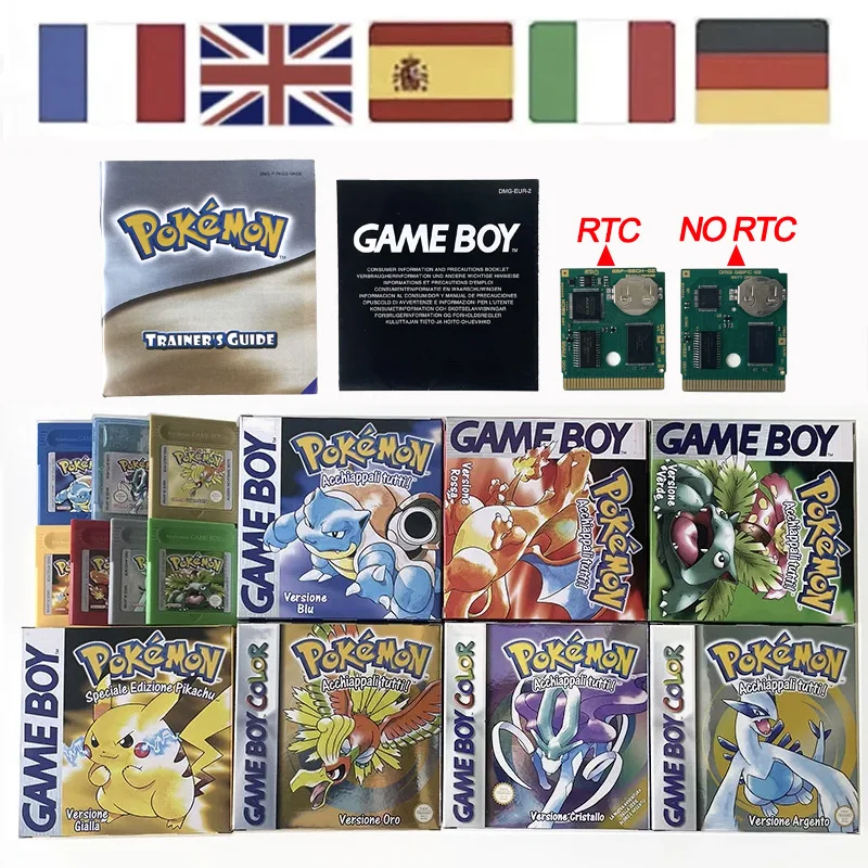 multilingual-rtc-game-cartridge-set-pokemon-crystal-silver-gold-red-green-blue-yellow-boxed-with-manual-sealed-packaging