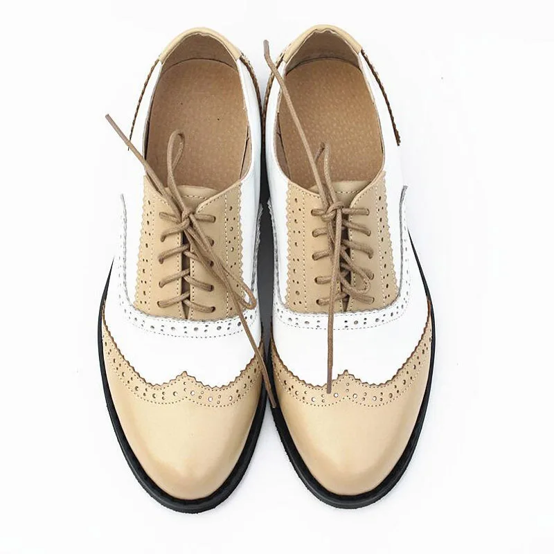 

New Student Flats Genuine Leather Oxfords For Women British Style Custom Women's Lace-Up Brogue Shoes Plus Size 32~46