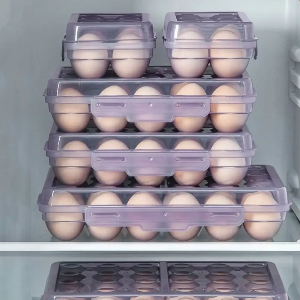 Plastic Anti-collision Egg Storage Box with Lid, 6/15/24 Grids Refrigerator Egg Organizer Space Saving for Camping Kitchen