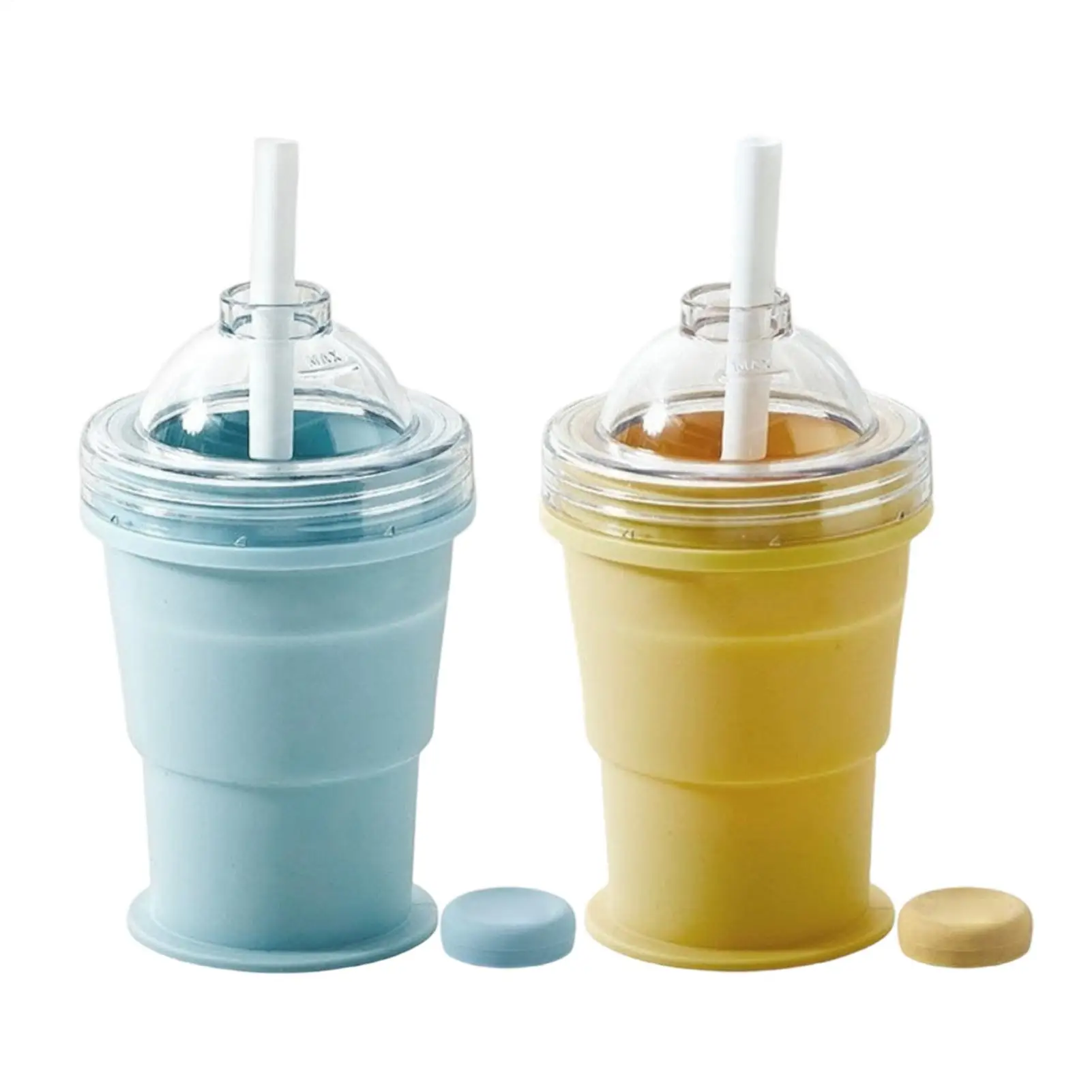 2-in-1 Foldable Silicone Ice Ball Maker Mold 325ml Silicone Leakproof Foldable With Straw Lid For Milk Beer Soda Cocktail