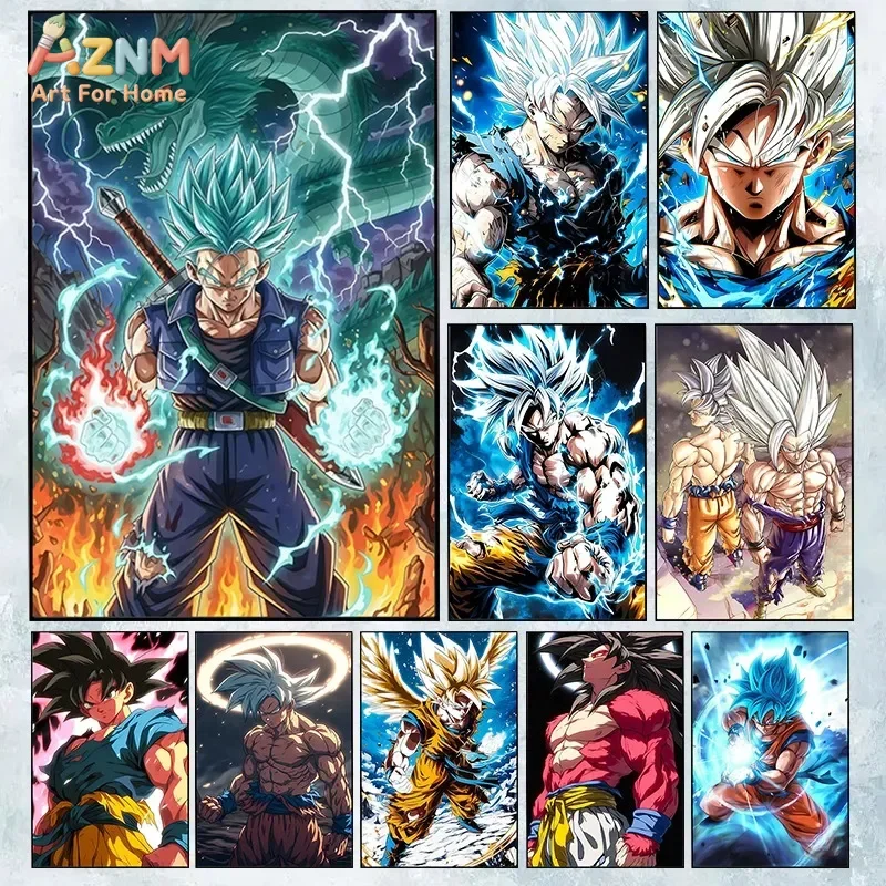 AZNM - Impresión en Lienzo sin Marco de Dragon Ball, Son Goku, Vegeta Ultra Instinct, Super Saiyan Blue 4, Shenron, Anime, Decoración de Pared