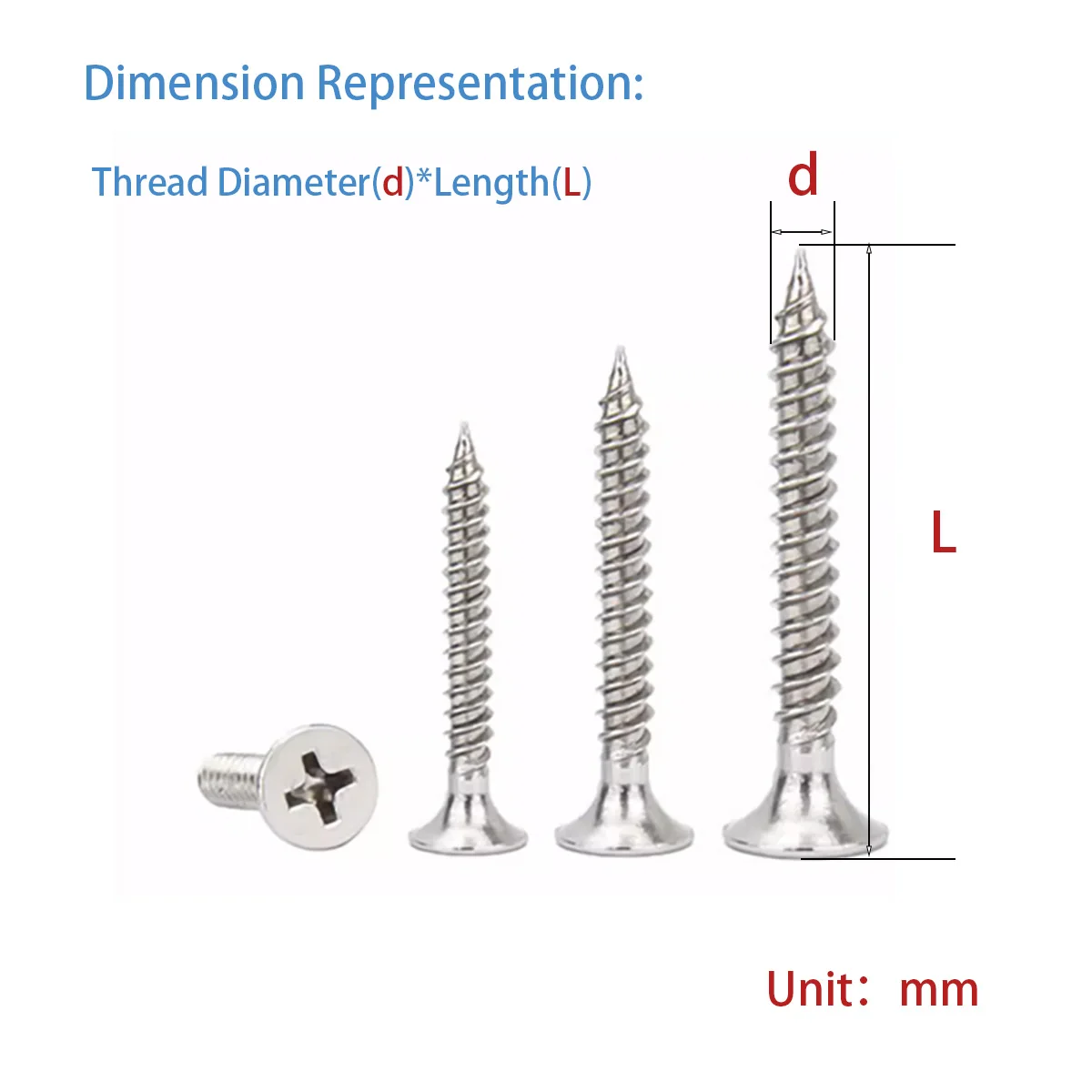 Tornillo autorroscante de cabeza avellanada de acero inoxidable 304, tornillo autorroscante para madera, clavo de pared seca M3.5