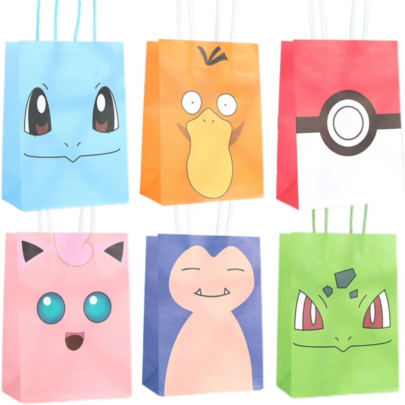 1/4/6/9/10pcs Pikachu Digimon Adventure 21x15x8cm Sacchetto di carta Kraft Anime Cartoon Stampa Forniture per feste per bambini Borsa regalo di caramelle