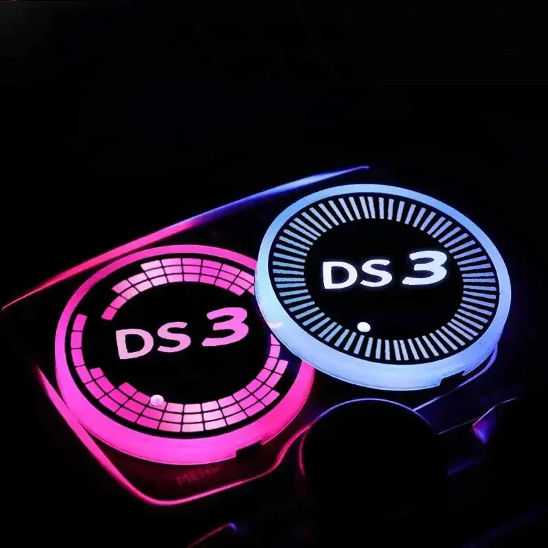 For DS3 Car LED Luminous Water Cup Holder Mat Colorful Ambience Light USB Charging Non-slip coaster