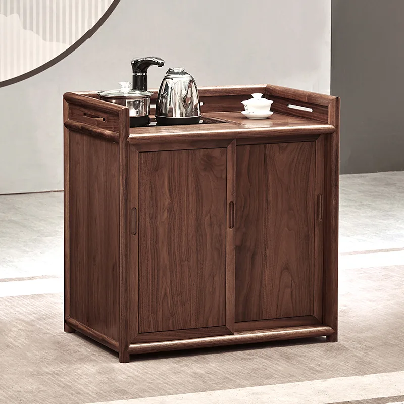 

New Chinese mobile tea cabinet Boiling cabinet Tea side Solid wood storage Side Storage