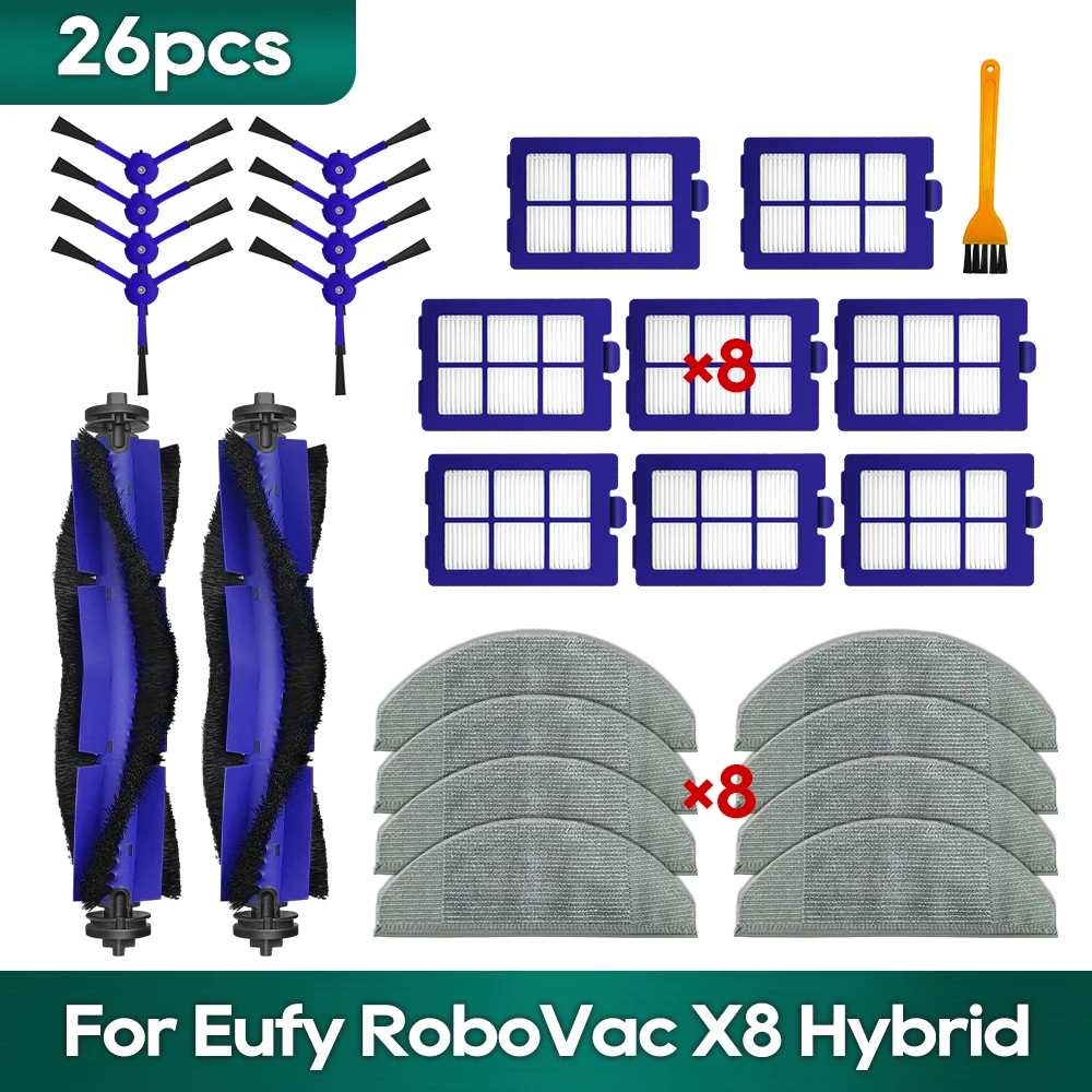 Compatible For Eufy RoboVac X8 Hybrid Kit Spare Parts Accessories Main Side Brush Hepa Filter Mop Cloths Wipe Rag