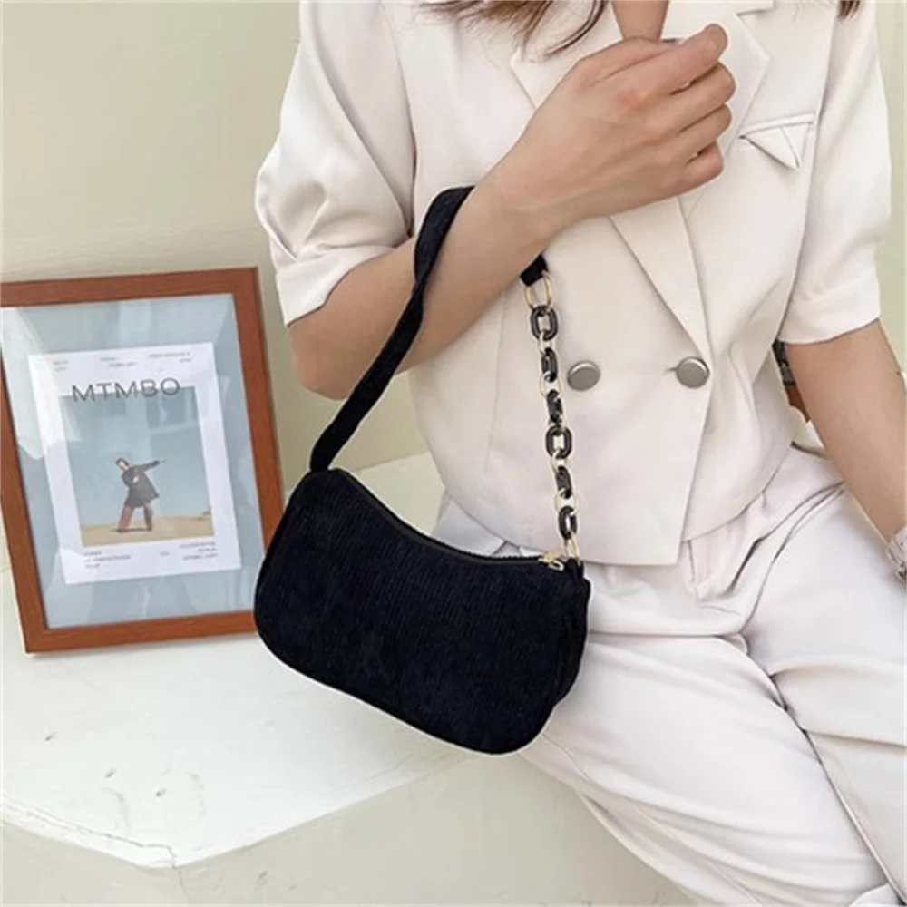 Fashion Vintage Handbags Women Autumn Winter Corduroy Underarm Bag Zipper Shoulder Small Bags Female Soft Casual Clutch Handbag