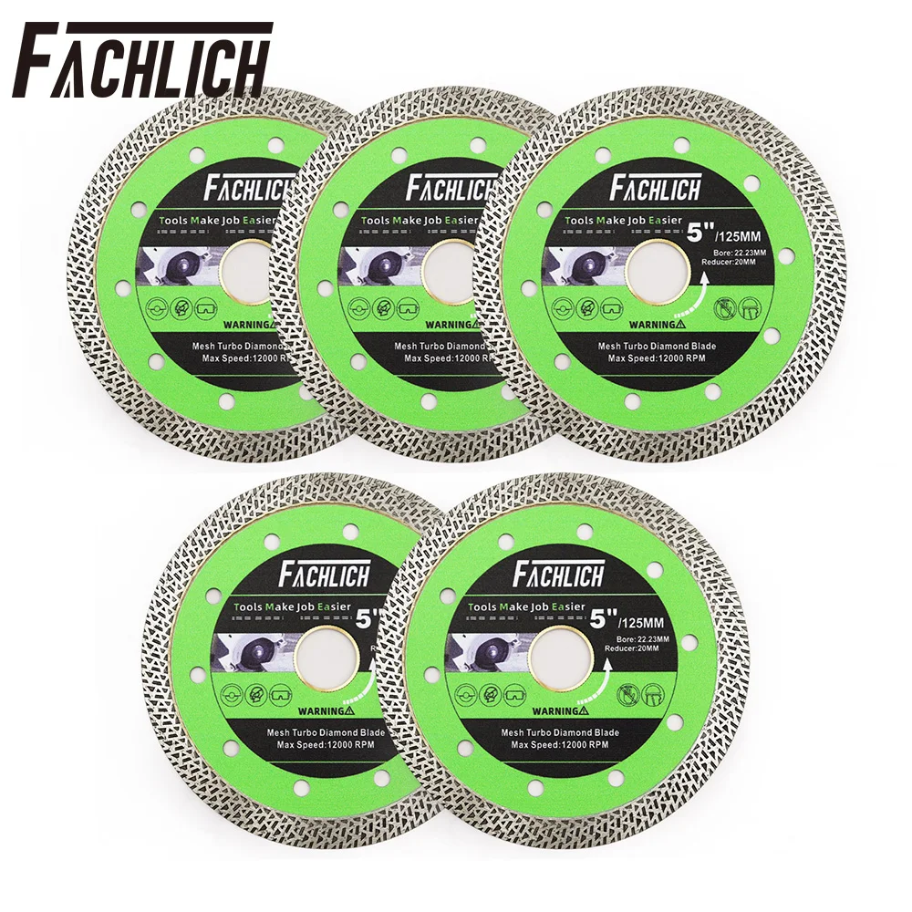 FACHLICH Set di 5 Dischi da Taglio Turbo a Rete Dia125mm, Lama da 5 Pollici per Taglio di Marmo, Granito, Piastrelle, Porcellana e Ceramica