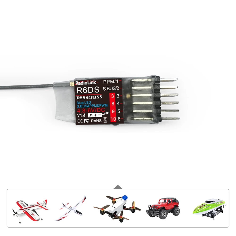 Radiolink R6DS 2.4G 6/10 Channels RC Transmitter Receiver SBUS/PWM/PPM for Racing Drones Quad Airplane