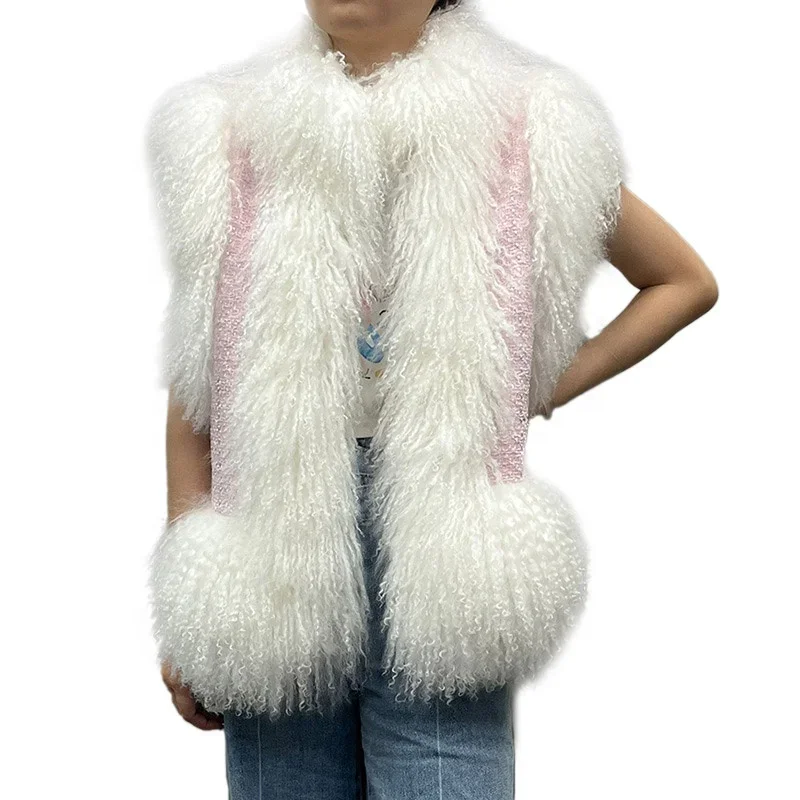 Wholesale Trendy Luxury Fur Waistcoats New Coming Mongolian Fur Trim Women Vests