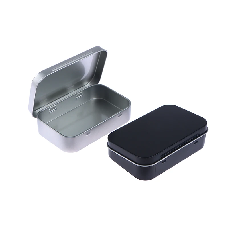 1PCS Small Empty Tinplate Silver Black Flip Storage Box Organizer For Money Coin Candy Key Cigarette Sealed Box Survival Kit