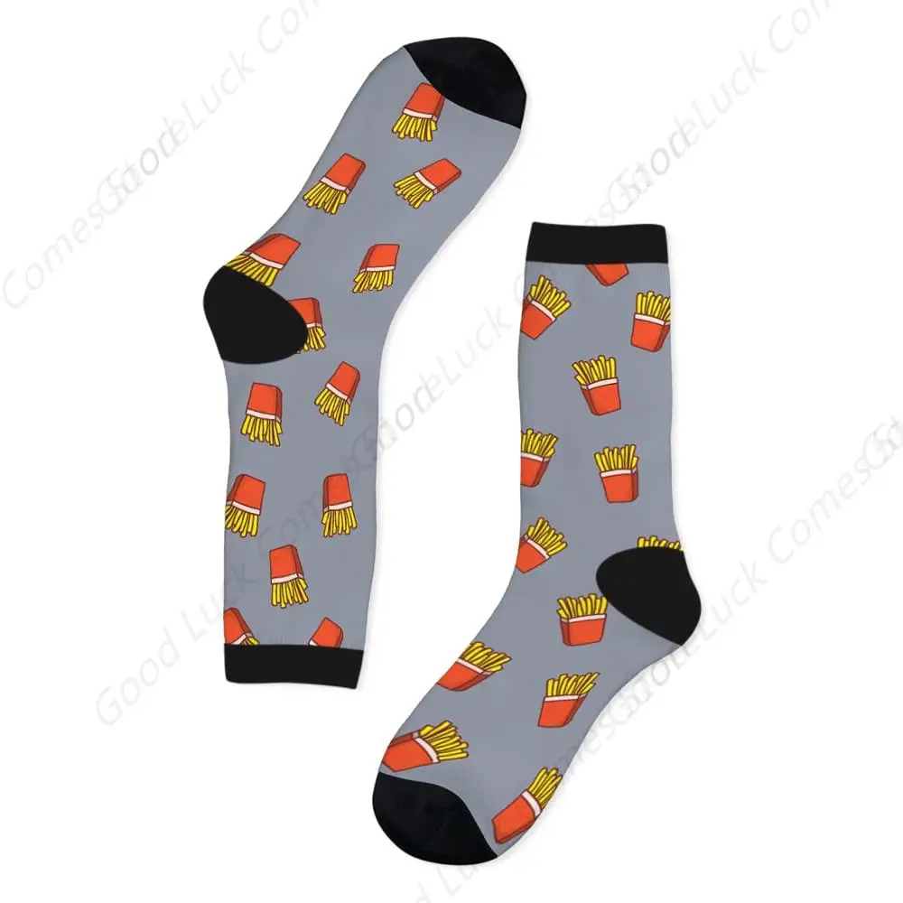 Fries Grappige Sokken Franse Fast Food Junk Fry Aardappel Snack Nieuwigheid Casual Crew Sokken Contrast Kleur Ontwerp voor Dames Heren Cadeau