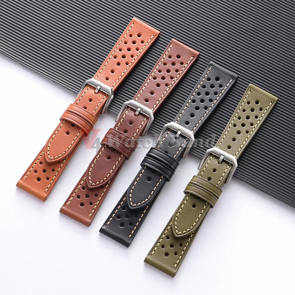 Dark Brown Watch Band Handcrafted Pueblo Italian Cowhide Strap for Omega Ventilated Design 20mm 22mm Men's Breathable Bracelets