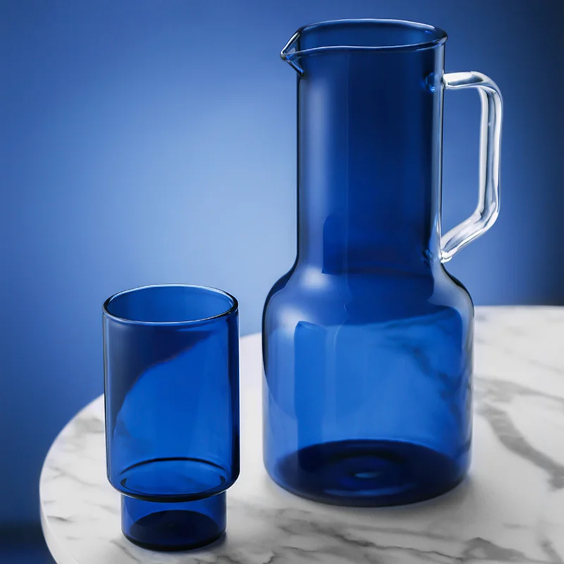 Creative Colored Heat Resistant Glass Cold Water Jug and Cups Set Home Juice Pitcher with Handle High Capacity Lemonade Kettle