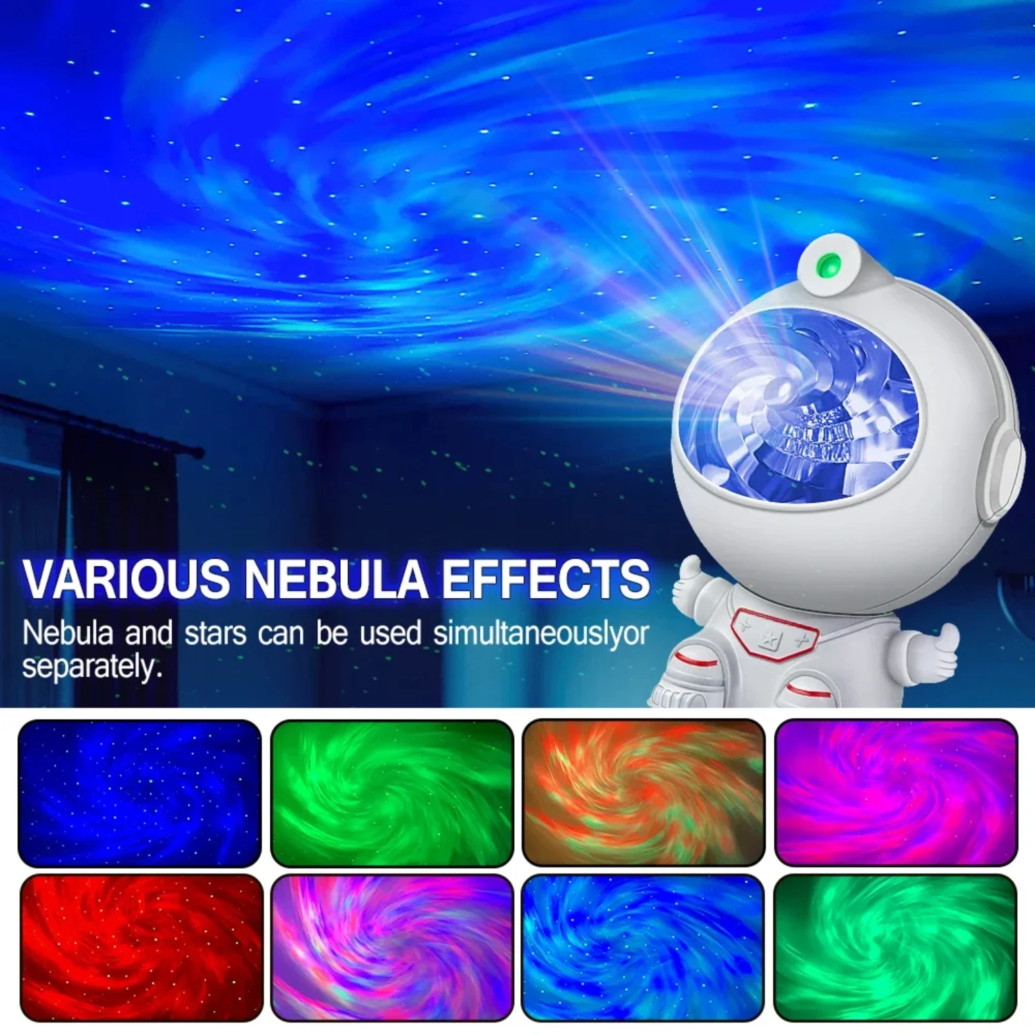 Colorful Vibrant Children's LED Night Light featuring a Sitting Astronaut Projection Lamp for a Cosmic Black Hole Vortex Ambienc