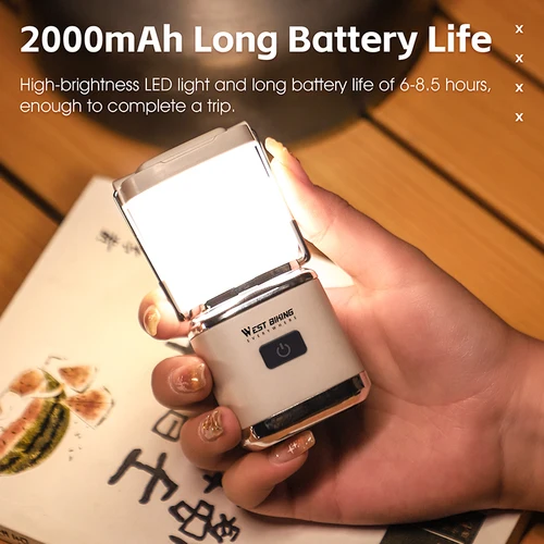 Imagen 2 del producto WEST BIKING-Mini luz portátil para acampar al aire libre, linterna de ambiente para acampar, 4 modos de luz, carga rápida tipo C, luz colgante para tienda