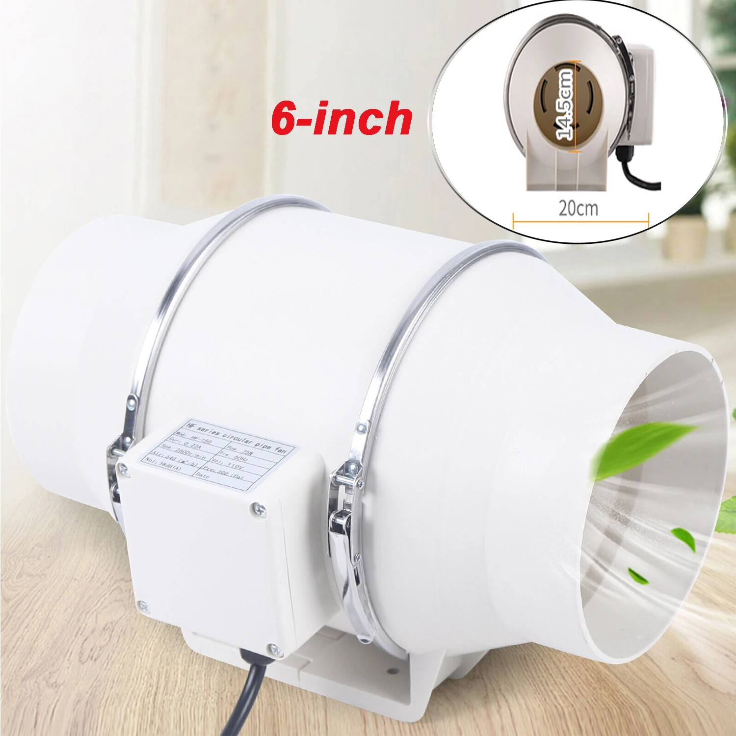 

6 Inch Inline Ventilation Fan Air Circulation Vent Exhaust Blower Fan HF-150