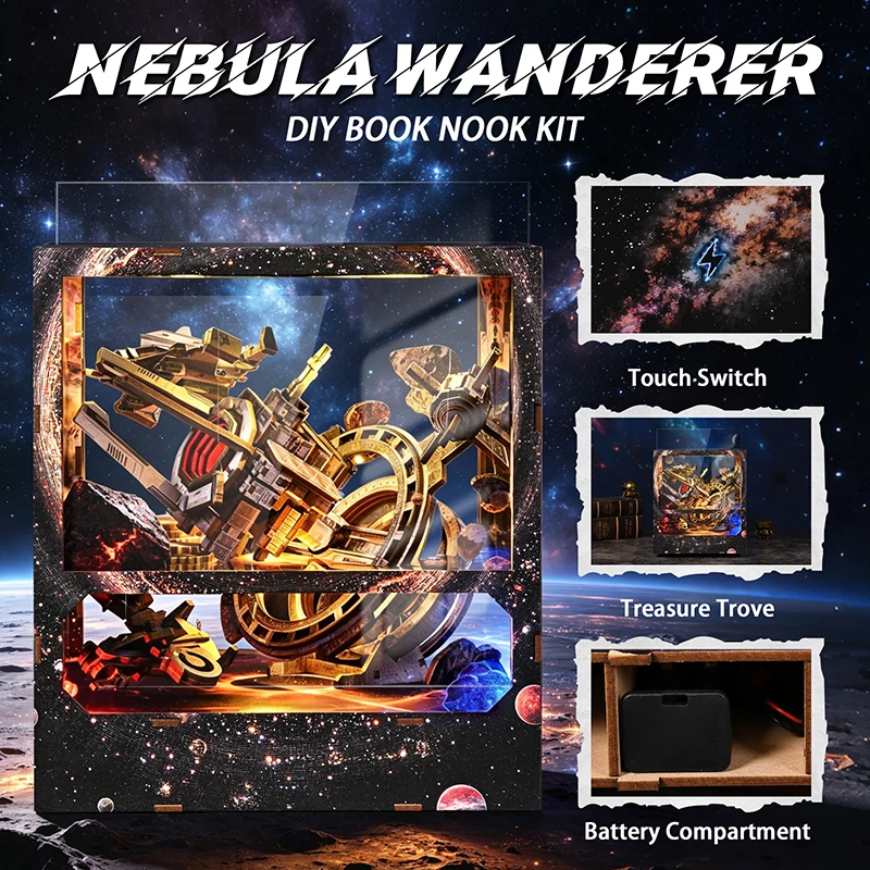 Nebula Wanderer DIY 3D Bookend Miniature House Kit, Wooden Hand‑assembled Micro‑Scene Model, Creative Handmade Gift & Decoration