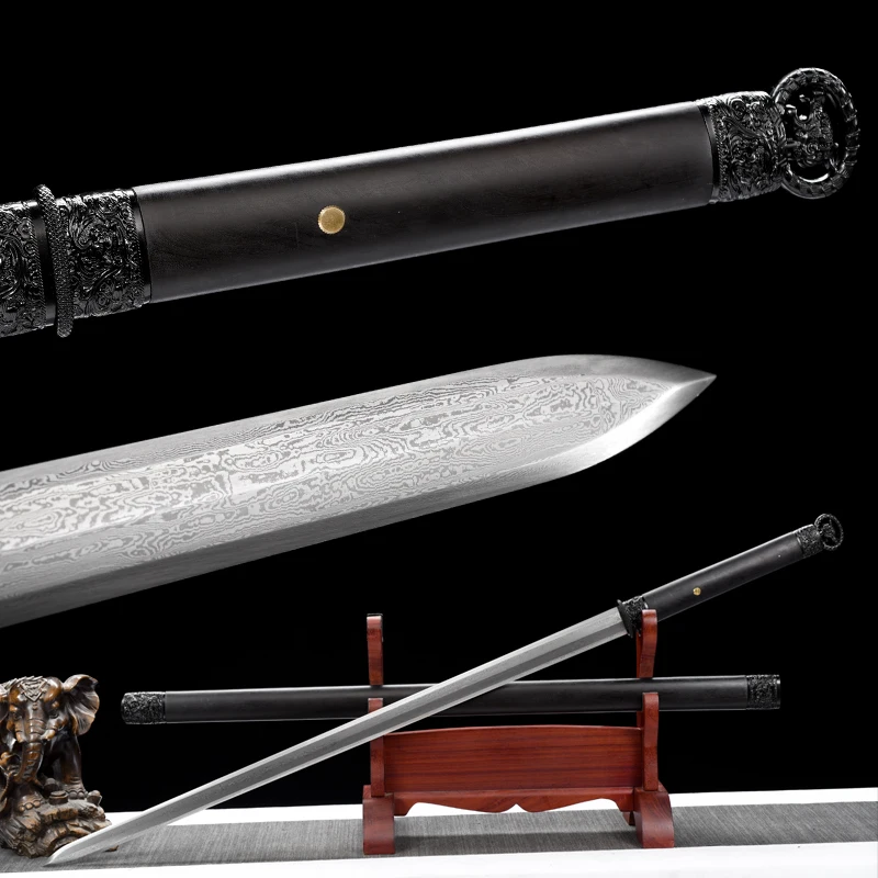 

Китайский меч Shirasaya, сложенное стальное дамасское лезвие, готовое обучение, настоящая ручная работа, полный Тан, деревянная оболочка из черного дерева Kongfu Katanas