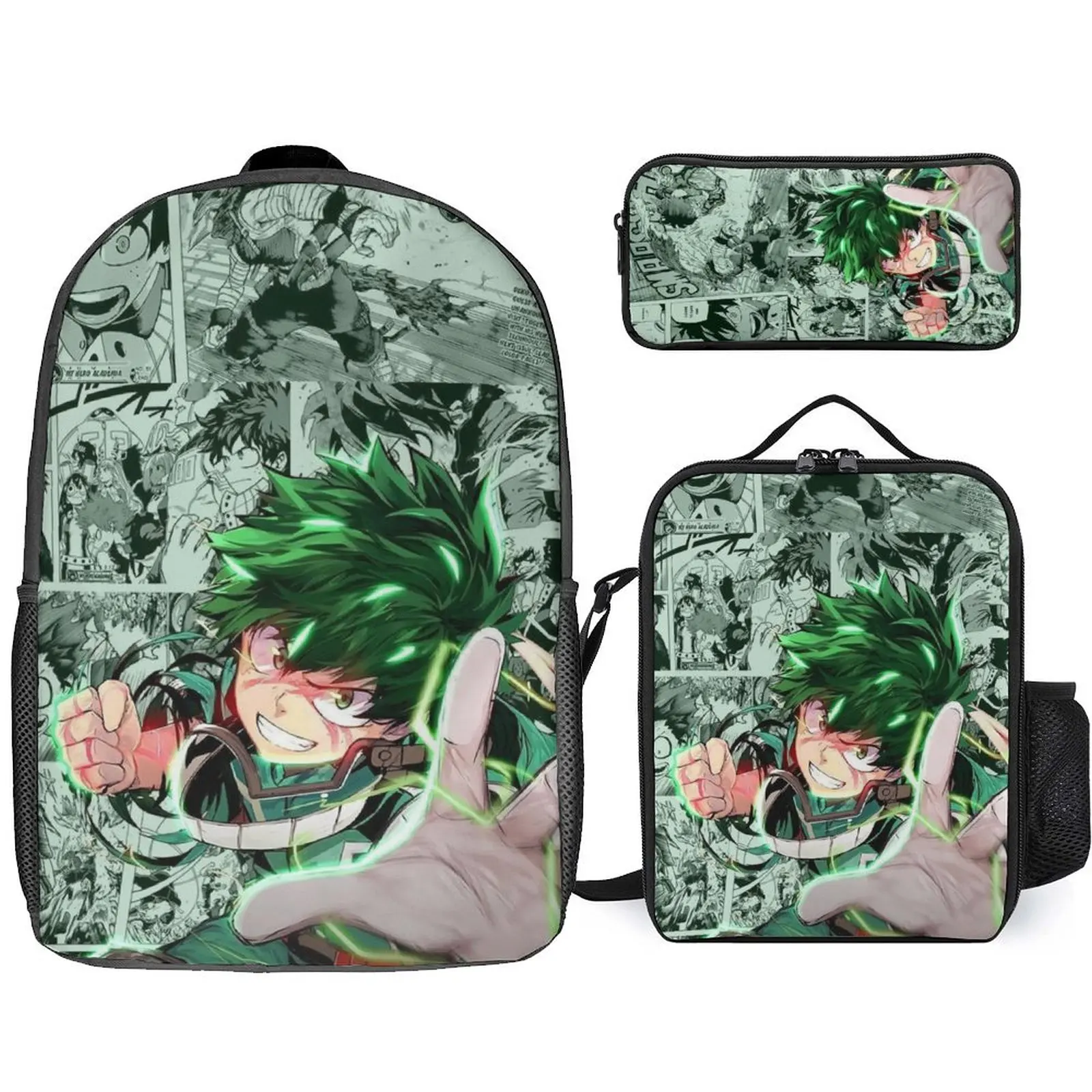 Hero Academy Academic Animation 3d Bag 3-Piece 17-Inch Backpack Heat Preservation Meal Bag Portable Pen Bag Custom Pattern