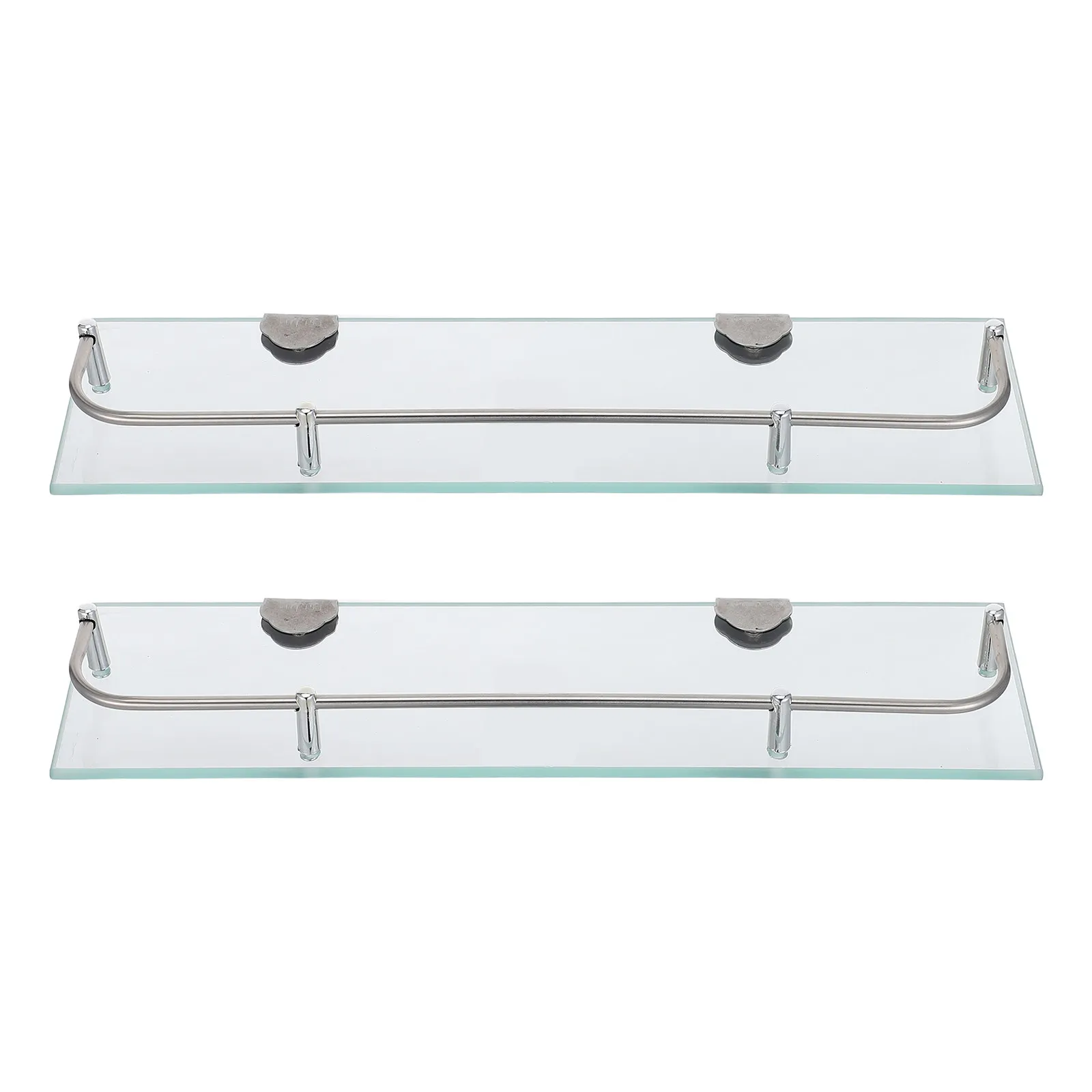 2Pcs Stainless Steel Glass Floating Shelf Rectangular Clear Modern Minimalist Wall Mount Bathroom Kitchen Organizer Spice Rack
