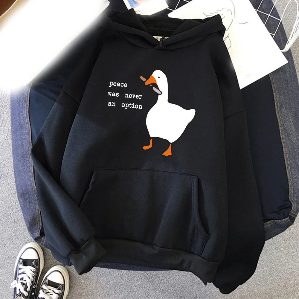 Peace Was Never An Option Goose Print Men's Hoodie Women's Fashion Simple Long sleeved Pullover Street Trend Large Sweatshirt