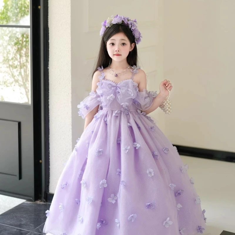 Flower Girl Wedding Dress Girls Princess Party Gown Children Birthday Celebration Kids Clothing Pageant Host Performance Piano