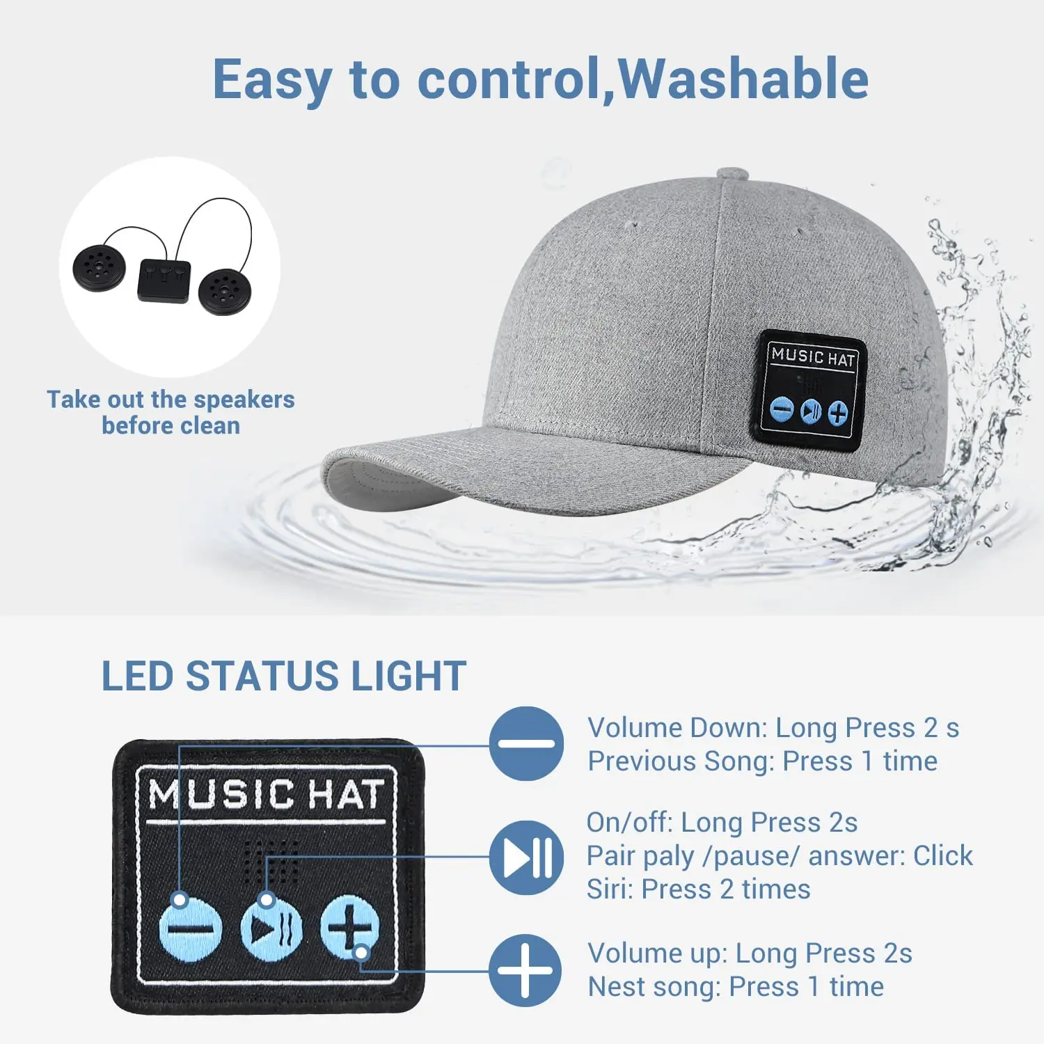 New Multifunctional Outdoor Hat with Bluetooth Speakers Detachable Wireless Adjustable Music Baseball Cap Running Sports Gift