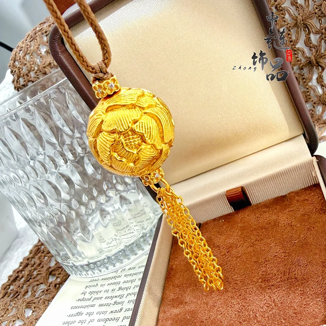 Chisel peony fringe hydrangeas necklace sweater chain national style linglong flower beads 9999gold