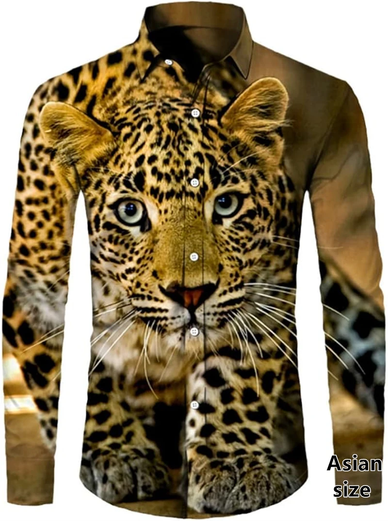 Leopard Animal Pattern Casual Men's Shirt 3D Printed Casual  Streetwear Shirts Spring Holiday Long Sleeve Shirt Harajuku Tops