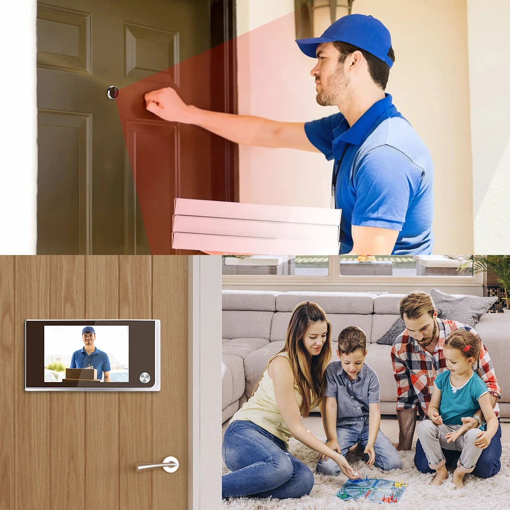 Sectyme 3.5 inch Peephole Video Doorbell Camera 120 Degree Angle Peephole Viewer Smart Home Outdoor Cat Eye Visual Doorbell