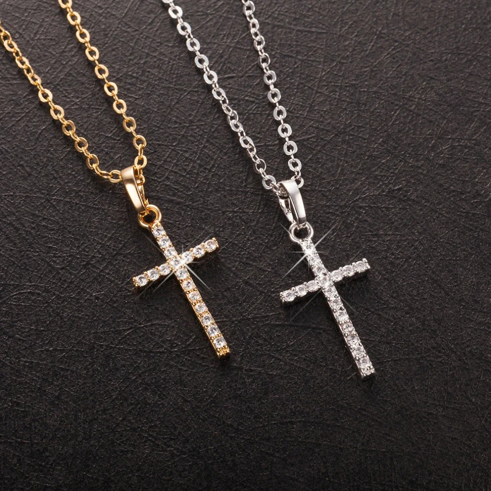 Fashion Rhinestone Cross Pendant Necklace Jesus Jewelry For Men Women Religious Accessories Lover Couple Jewelry Gifts Wholesale