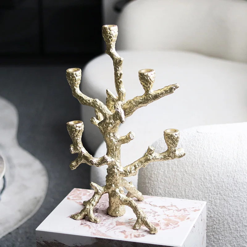Resin Handicraft Golden Bough Crotch Candlestick Candelabrum Tree Ornaments Candle Holder Candlestick Wedding Decoration