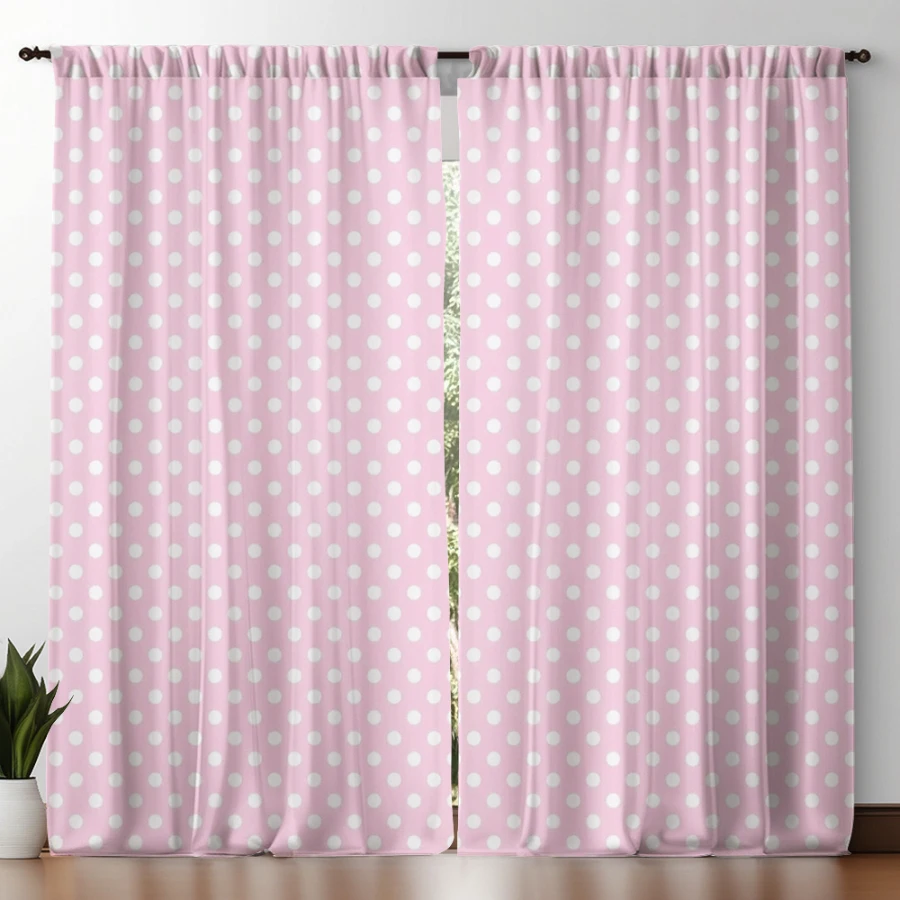 2 Stück Digital Bedruckte Vorhänge mit Rosa Polka-Dot-Muster, Stilvolle Fenstervorhänge für Wohnzimmer, Schlafzimmer und Heimdekoration – Detail 9