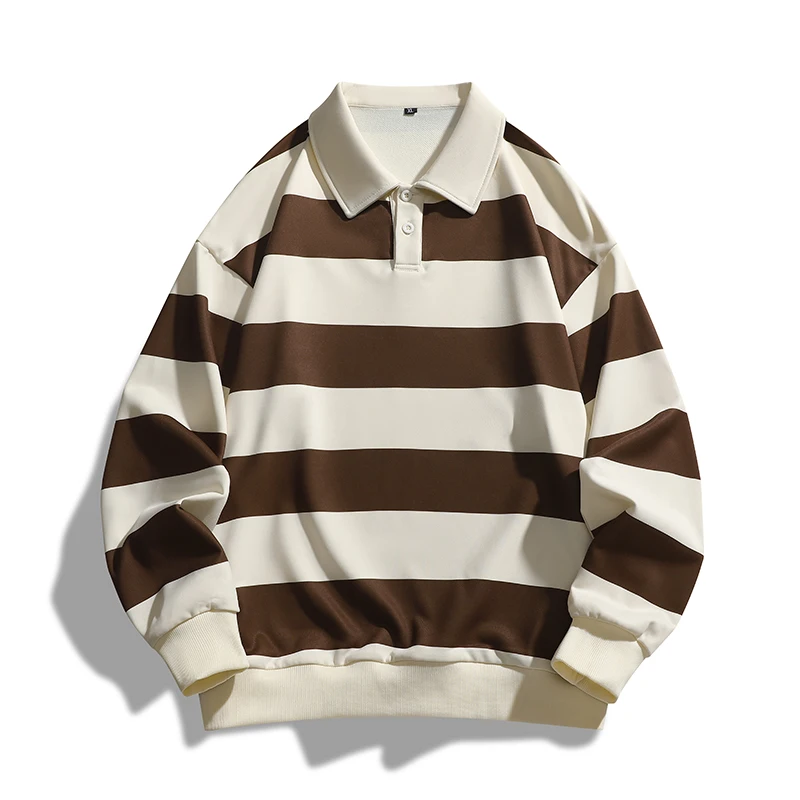 Spring and autumn striped long-sleeved POLO shirt men\'s trend all loose T-shirt hoodie men