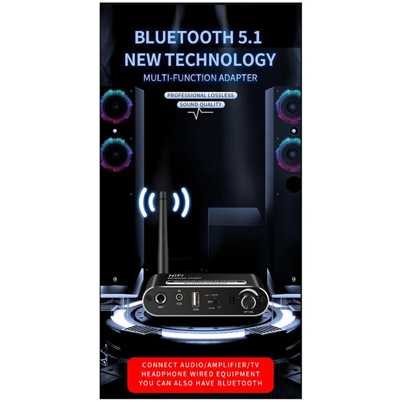 Eccellente ricevitore audio Bluetooth Microfono USB senza perdita Adattatore di conversione musicale digitale-analogica coassiale in fibra Accessorio 5.1