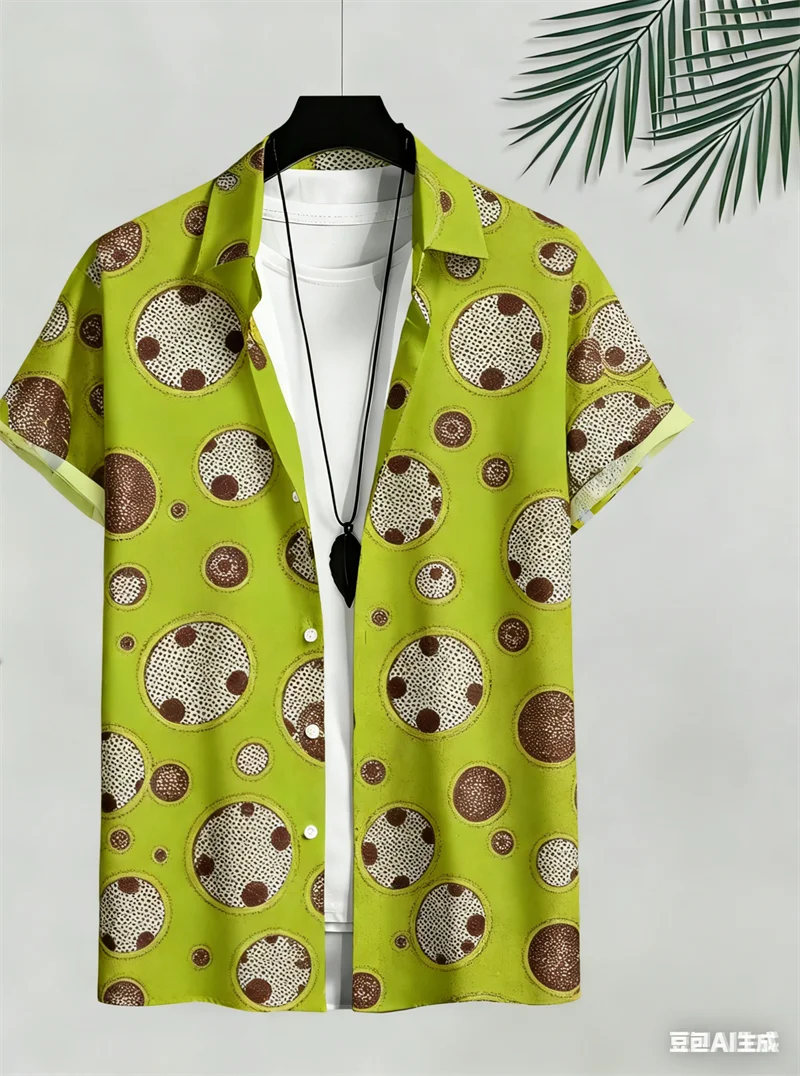 

Tropical Jungle Hawaiian Men's Shirts Lime Green Leaf Graphic Breathable Lightweight Vacation Shirt Men Clothing