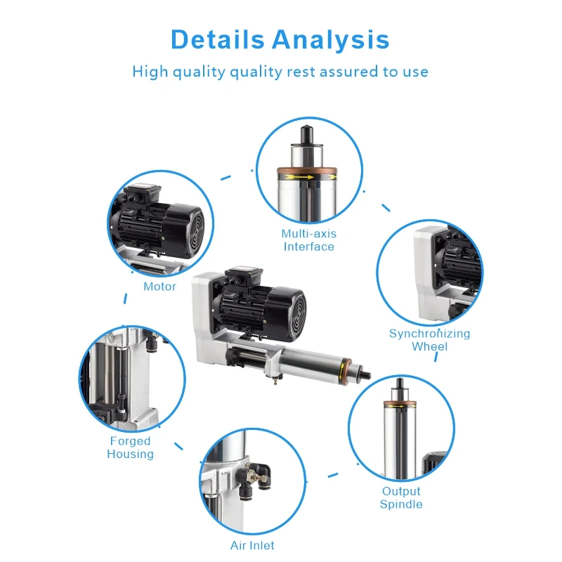 

8000rpm High Speed RHQ-74 Pneumatic Drilling Power Head with 0.01mm Spindle Runout for CNC Automation