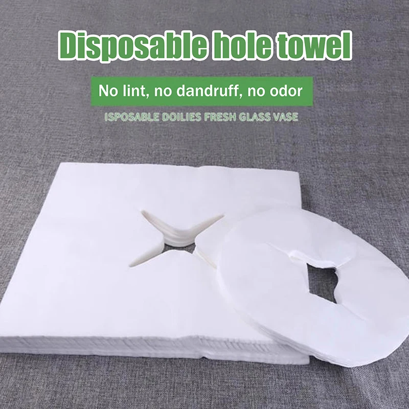 100pcs Disposable Beauty Salon Face Towel With Hole For Face Lying Pillow Massage Bed Hole Cross Lightweight Breathable Face