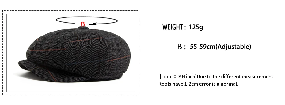 Männer Newsboy Cap Fischgrätenmuster Wolle Warme Baskenmütze Frauen Mode Vintage Hut Für Frühling, Herbst & Winter Weibliche Retro Caps für 55-60 cm – Detail 3