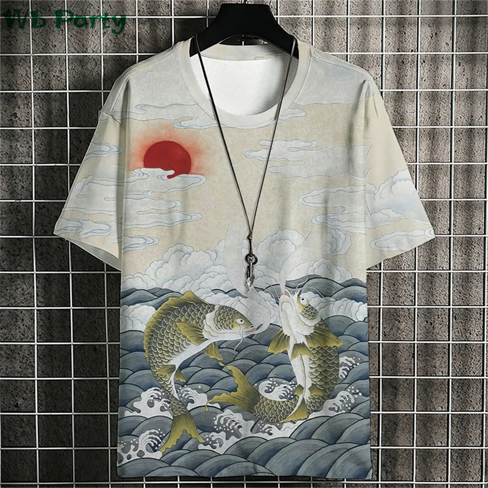 Ukiyo-E Graphic T shirts Summer Man Clothes O-Neck Man Short Sleeve T-shirt Casual Loose T-shirt Japanese Style Men's Shirts Top